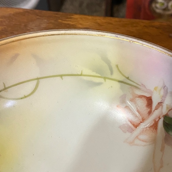 Royal Rudolstadt Prussia Gold Trim Footed Porcelain Bowl Roses Antique 8.5” - Picture 9 of 12